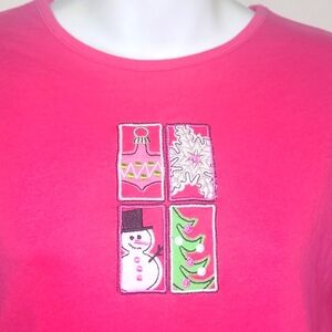 M & C Sportswear Snowman Christmas Shirt Pink Holiday Top Long Sleeve Med, Large